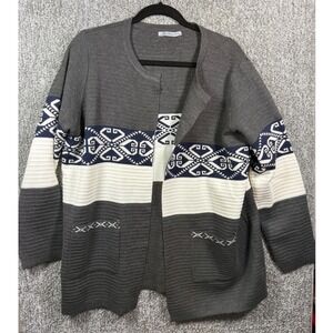 Arianna by Howard's Gray Knit Cardigan Aztec‎ Geometric Open Front - Womens L/XL